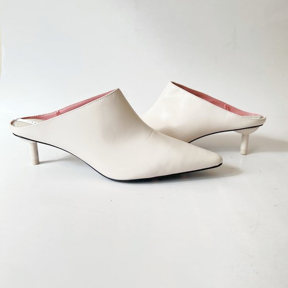 Zara Sculptural Kitten Heel Ecru (off) White Mules Slides, Size 37 EU (6.5-7 US) - Picture 4 of 15